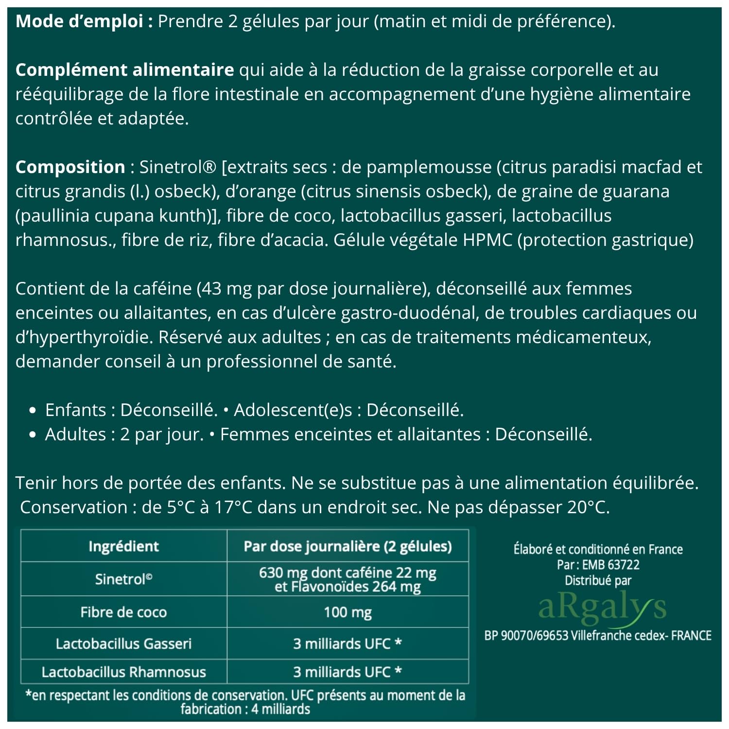 Bruleur de graisse, Formule avec Guarana, Sinetrol® & Probiotiques - Minceur - Perte de Poids, Boost du Métabolisme & Digestion, Cure de 1 mois (60 Gélules), Fabriqué en France, Vegan