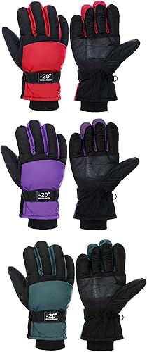 Bencailor 3 pares de guantes de invierno para niños, impermeables, guantes de esquí para nieve, cálidos y resistentes al viento, guantes ajustables