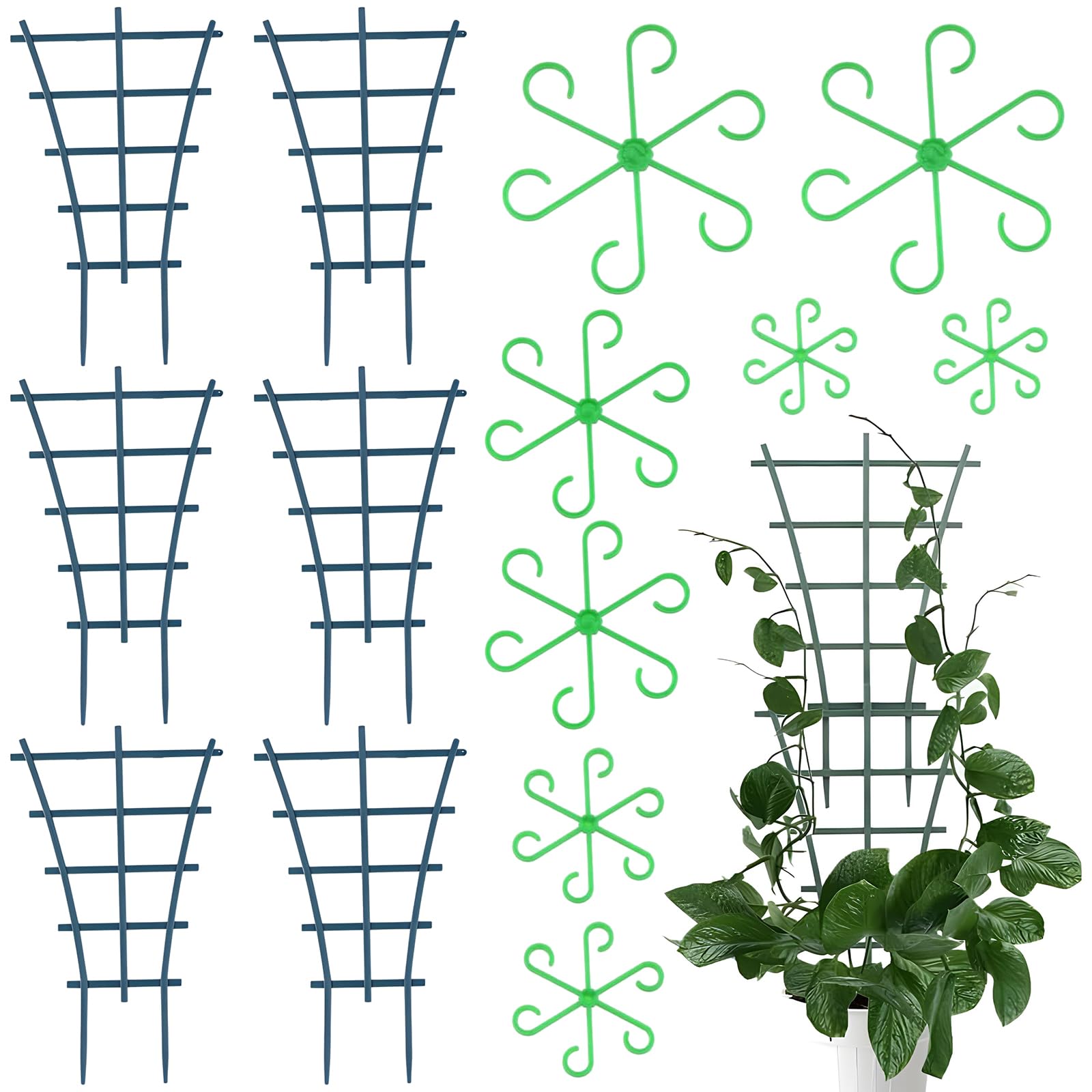 Small Trellis for Potted Plants, Qixuer 14 Pcs Green Plastic Climbing Plant Support Trellis Plastic Superimposed Potted Plant Support Providing Additional Growth Space for Plants