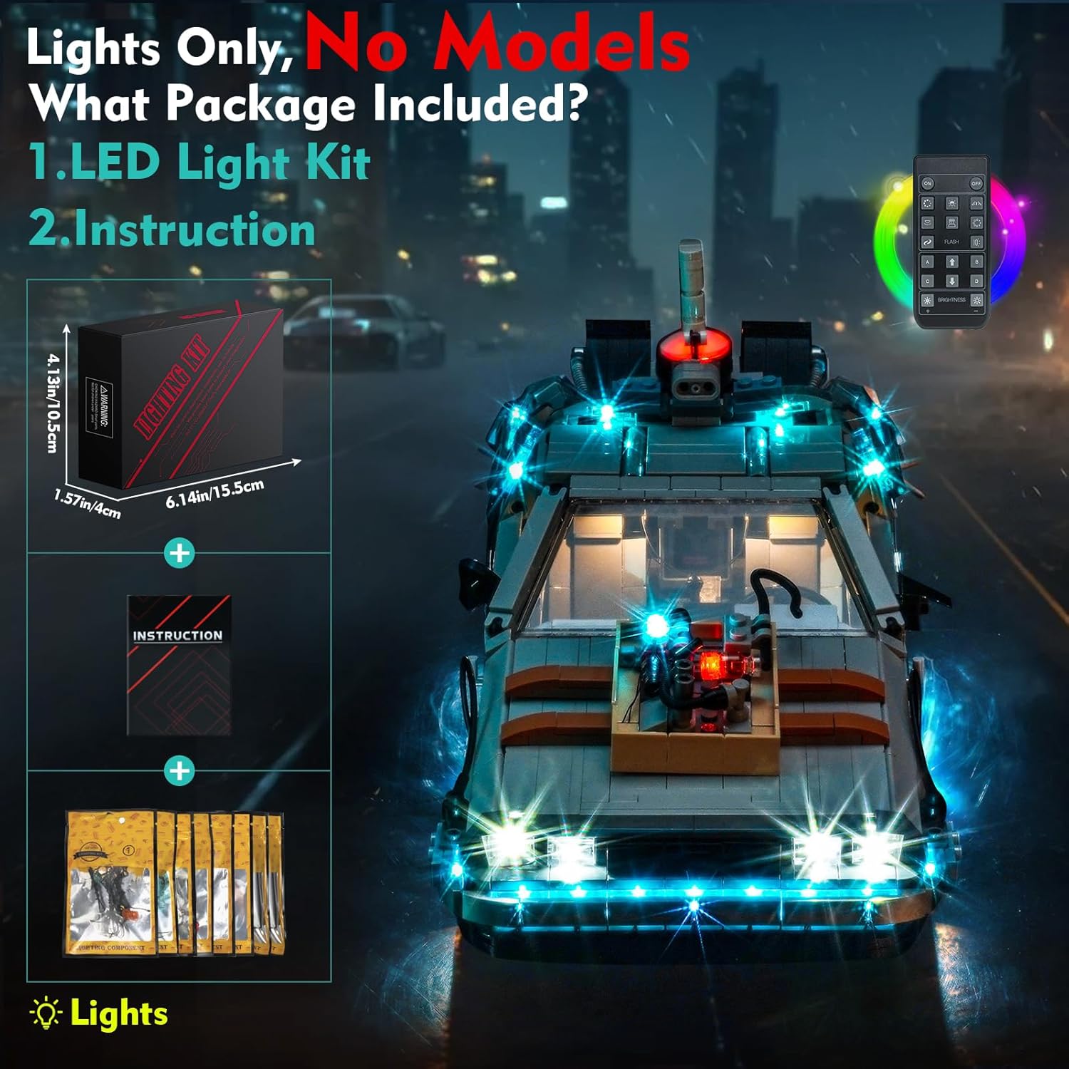 Light kit Compatible with Lego 10300 Back to The Future Time Machine - No Model Only Light, LED Lighting Accessories Compatible with Lego 10300 Icons (RC Version)