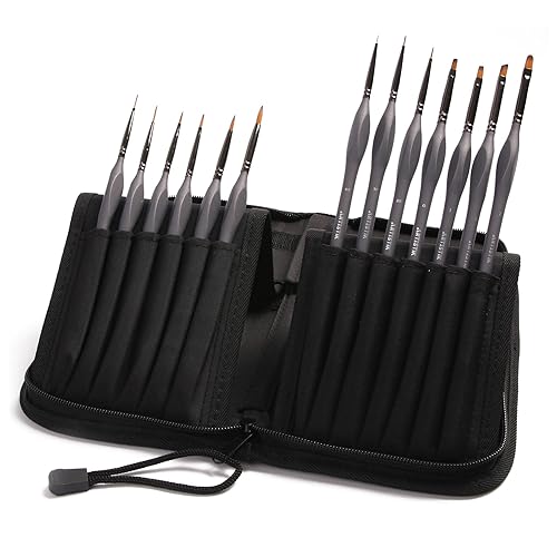 Fine Detail Paint Brush Set for Acrylic Oil, Watercolor, Rust-Proof Ferrules & Ergonomic Handles Painting Brushes, Paintbrushes - 13 Piece Set with Black Carrying Case
