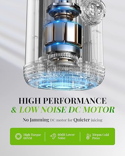 Miniatura 6 de Compact GDOR - Exprimidor de prensa en frío con motor de CC de 60 NM, máquinas exprimidoras masticadoras para frutas y verduras, exprimidor lento