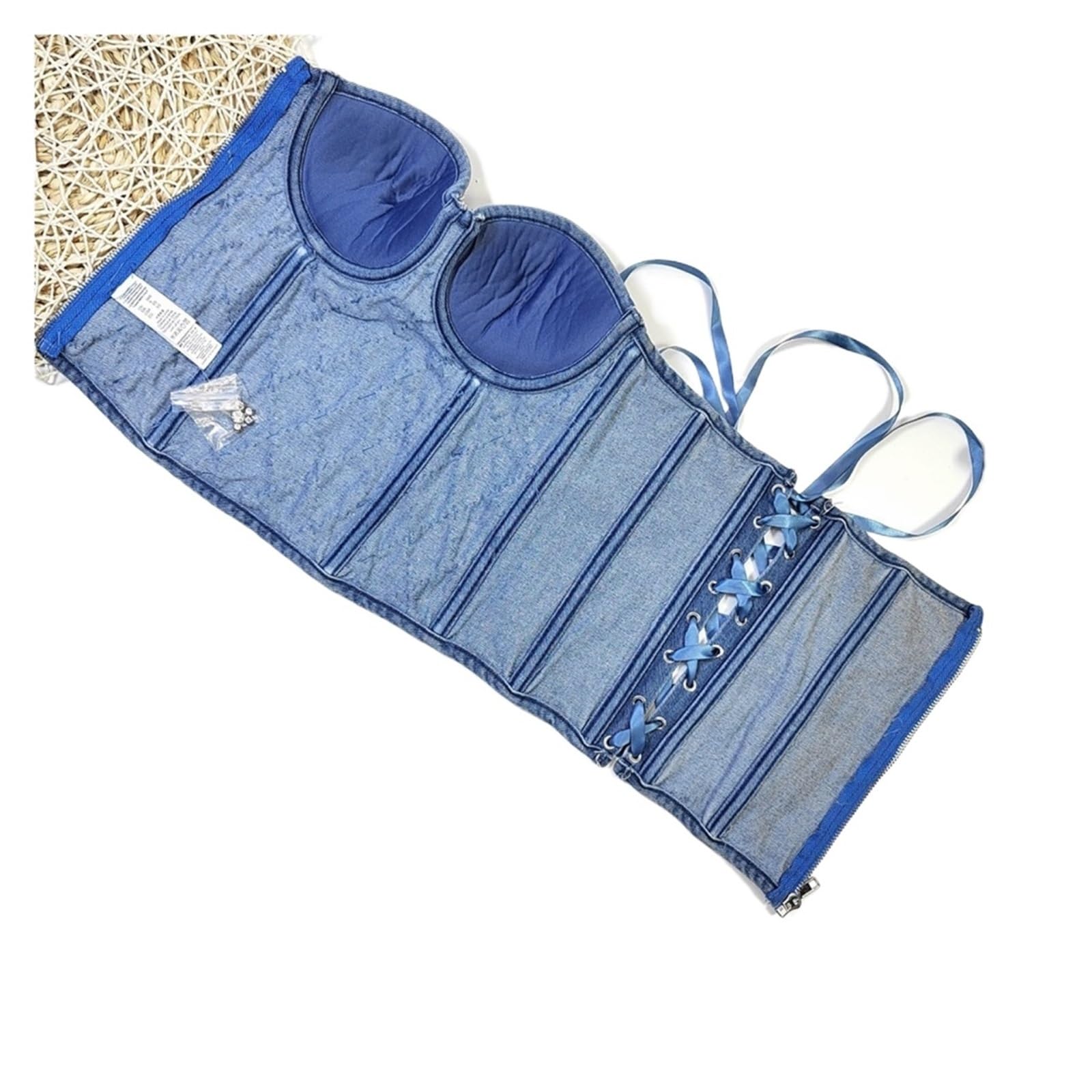 Corsetto da donna con paillettes e diamanti, in denim, sexy, for ragazze, bustier, for feste in discoteca, top corto, push-up