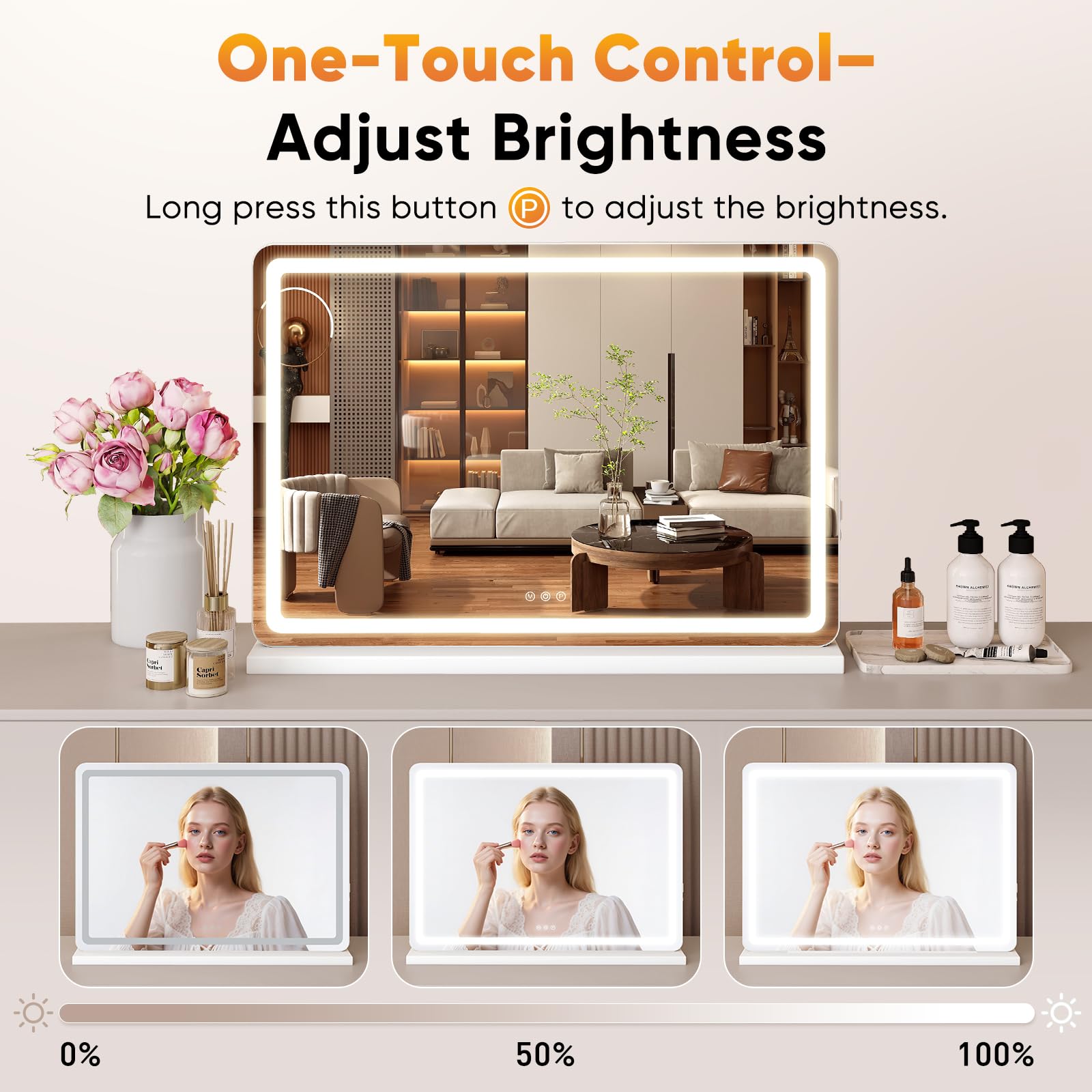 Sweetcrispy White LED Vanity Mirror with Lights, Dimmable 3 Color Modes