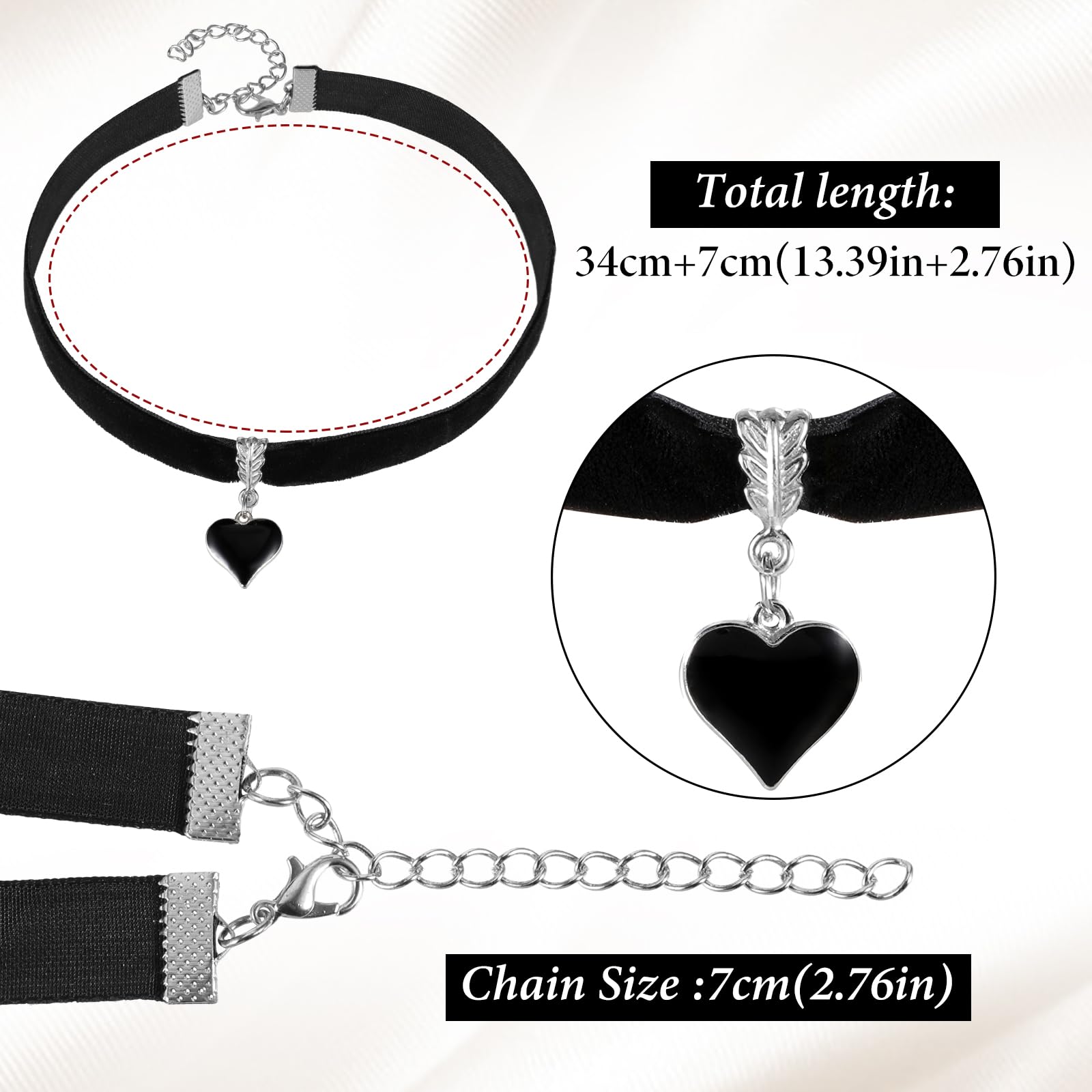 Czarny aksamitny choker, naszyjnik, regulowany, gotycki choker z wisiorkiem w kształcie serca, gruby, gotycki choker dla kobiet, dziewcząt, gotycka biżuteria, prezenty na Halloween, przyjęcie