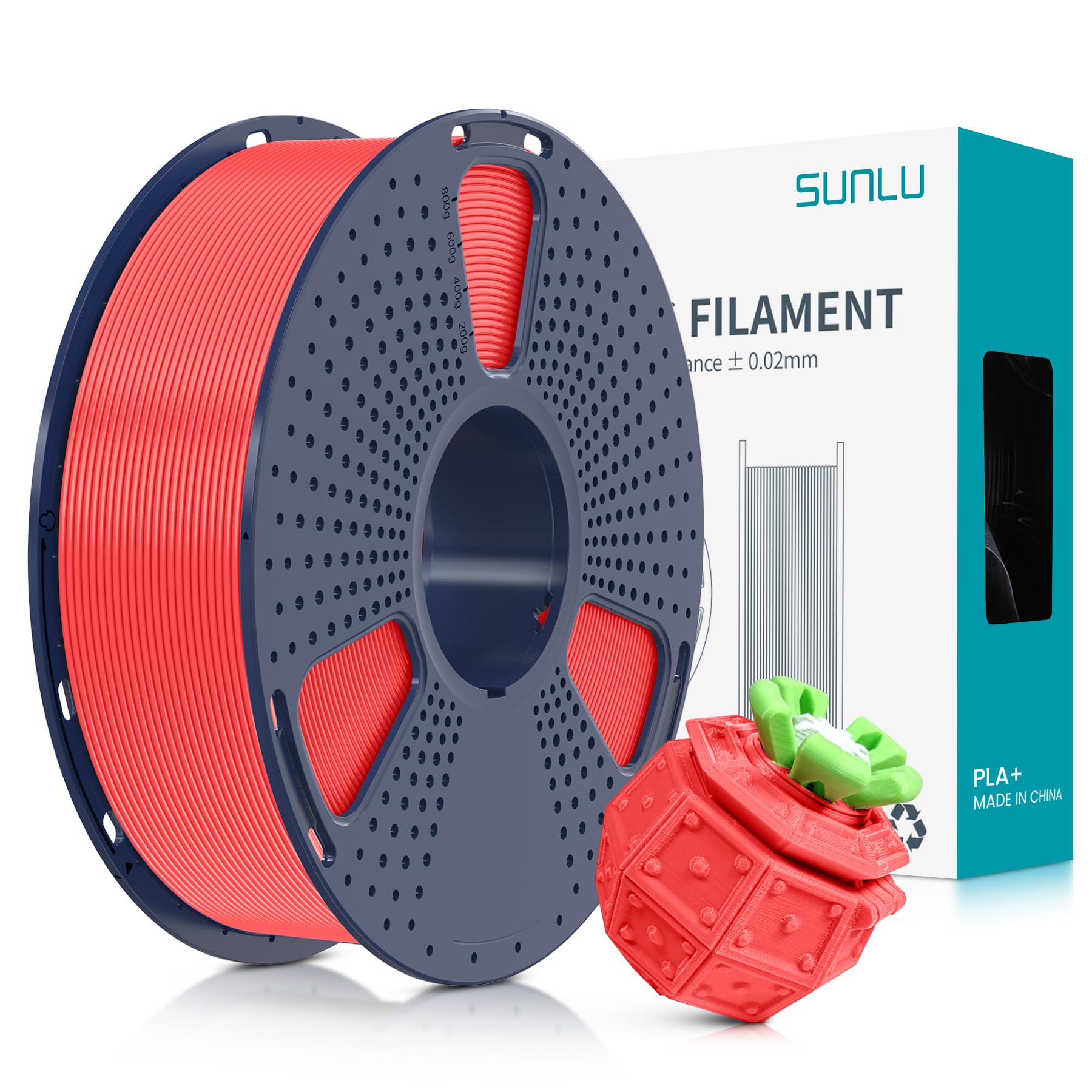 SUNLU 3Dプリンターフィラメント PLA Plus 1.75mm SUNLU きれいに巻かれたPLAフィラメント 1.75mm PRO PLA+フィラメント ほとんどのFDM 3Dプリンター用 寸法精度+/- 0.02mm スプール1kg(2.2ポンド) チェリーレッド