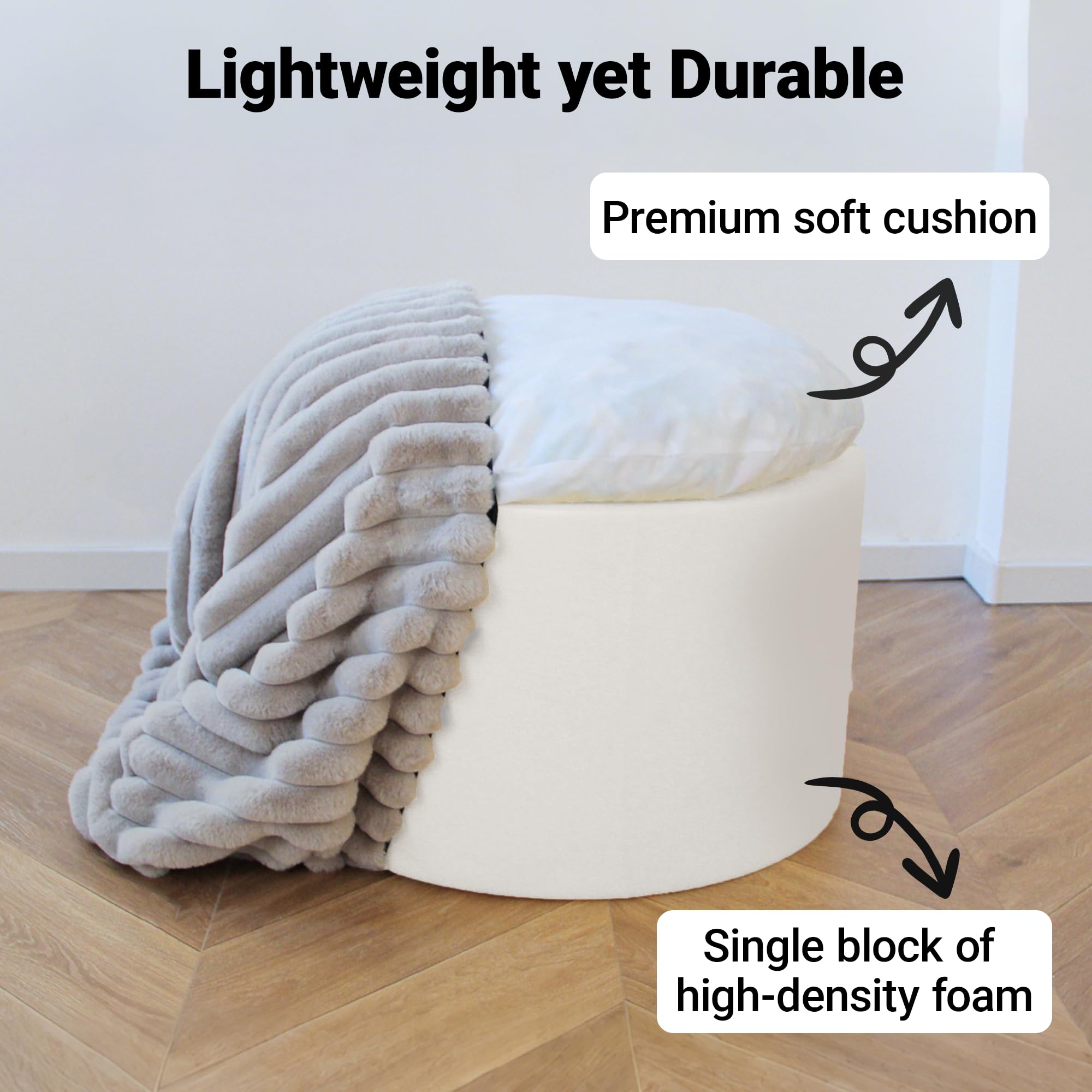 Pouf Rond, Tabouret Repose-Pieds en Mousse Mémoire - Housse en Fausse Fourrure Douce, Pouf Canapé Tabouret, Multifonction pour Salon, Bureau, Chambre, 38x50x50 cm, Gris