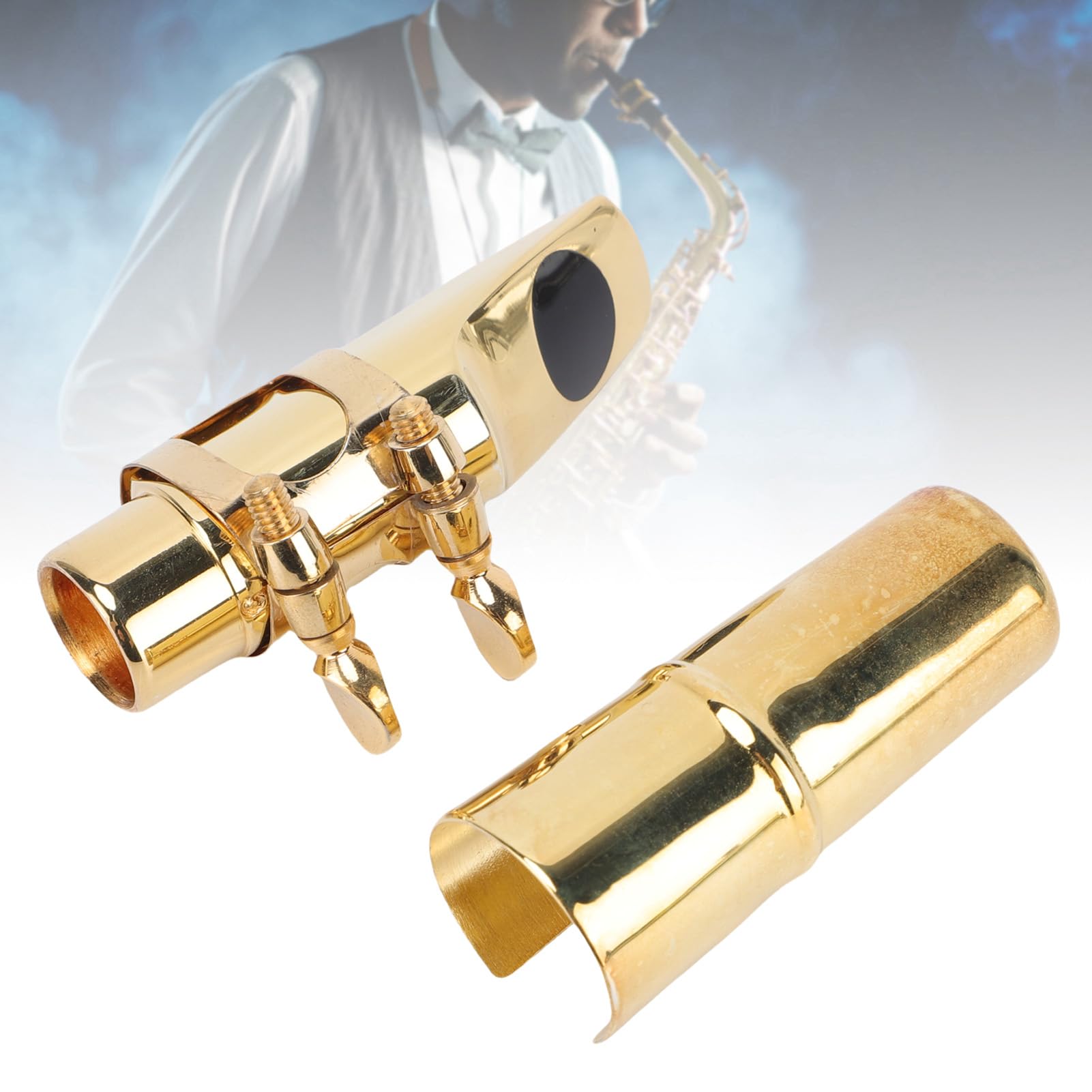 Set di Bocchetto di Sassofono Soprano, Bocchino di Sax in Ottone Professionale con Cappuccio, Legatura e Pad - Prestazioni Avanzate per Giocatori di Sax di Soprano, Principianti