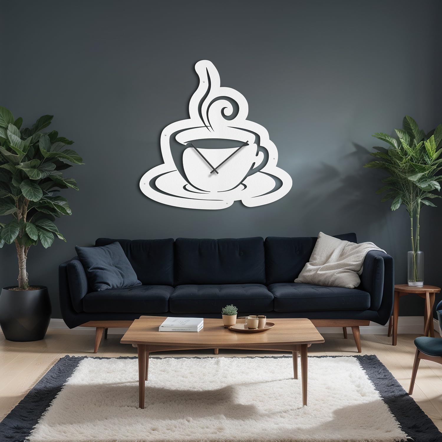 SIGNLEADER Metal Wall Clock Wall Art Decor, Steaming Coffee Cup Wall Sculpture Clock Silent Battery Operated Hangings Home Decoration for Living Room, Bedroom, Kitchen, Bathroom - 24" White