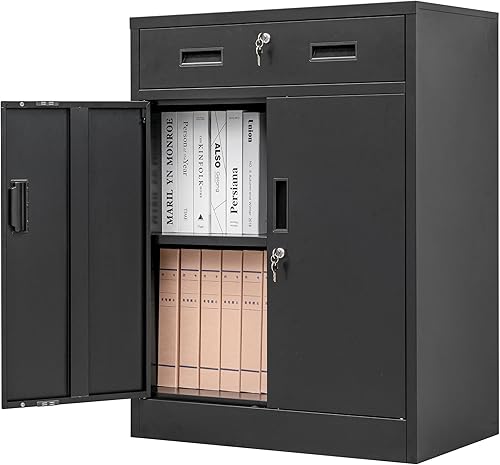 Miniatura 8 de CMY Gabinete de almacenamiento de metal, puertas con bloqueo de 36 pulgadas de alto y estantes ajustables, gabinete de almacenamiento de acero para