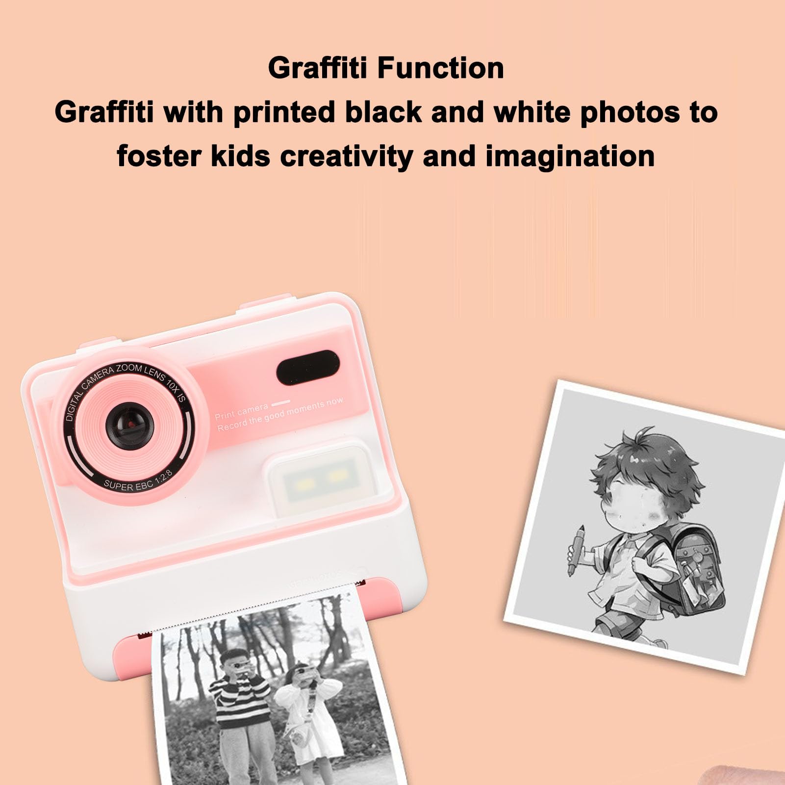 Fotocamera a Stampa Istantanea, Regali di Compleanno di Natale per Ragazze e Ragazzi, HD 1080P 48MP Schermo da 2,4 Pollici Zoom 16X Flash Videocamere Digitali per Bambini (PINK)