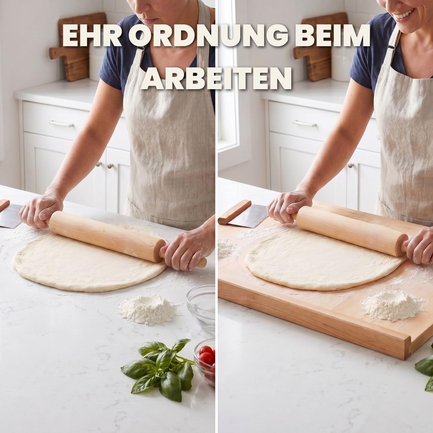 Nudelbrett Holz Groß doppelseitig verwendbar unlackiertem Holz 50 x 70 cm | 50 x 70 cm, Robustes Buchenholz massiv, Große Arbeitsläche, Ränder, Für Teig Pizza und Pasta, Stabil beim Kneten