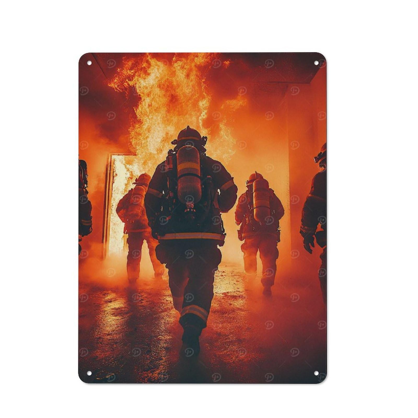 Junmoney Firefighters Entering Blaz Tin Wall Plaque 40X30cm With For Pub Or Café, A Decorative Christmas Gift For Hospitality Wall Decor Collectors