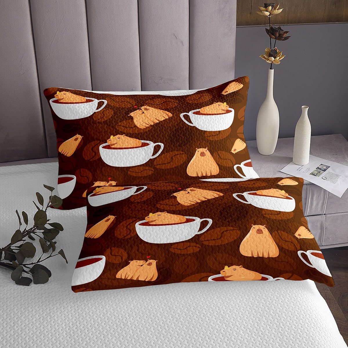 Erosebridal Mushroom Quilt Set King, Butterfly Bedspread Set, Sun Moon Mooth Coverlet Set, Gothic Floral Abstract Leaves Yellow Orange Ombre Bedroom Decor Bed Set for Kids Adults