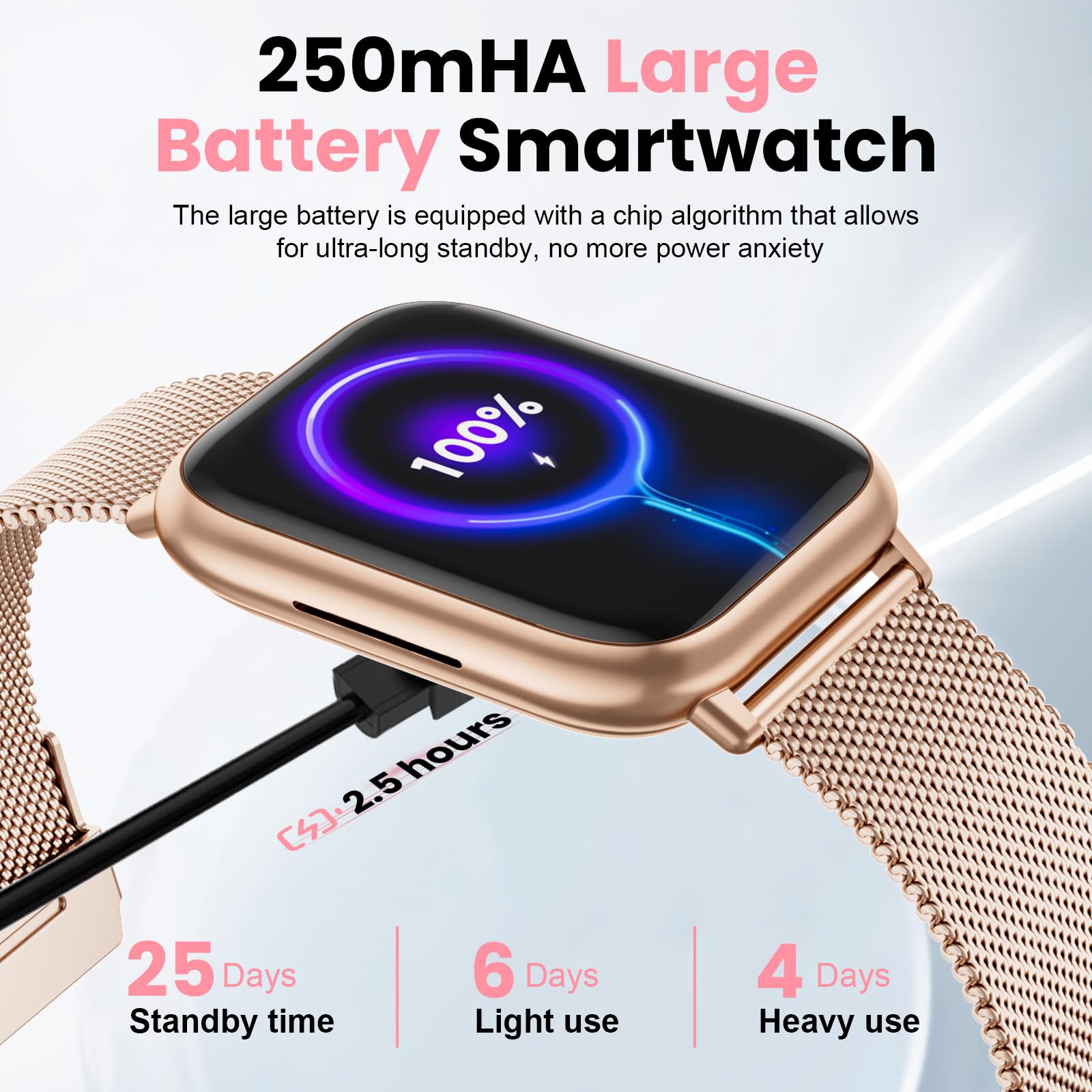 Loekneue Smartwatch Donna con Chiamate Bluetooth 5.3 1.83" Orologio con Sonno del Monitor Della Frequenza Cardiaca SpO2 Ciclo Mestruale IP68 di Fitness Pedometro Android IOS (Oro rosa)