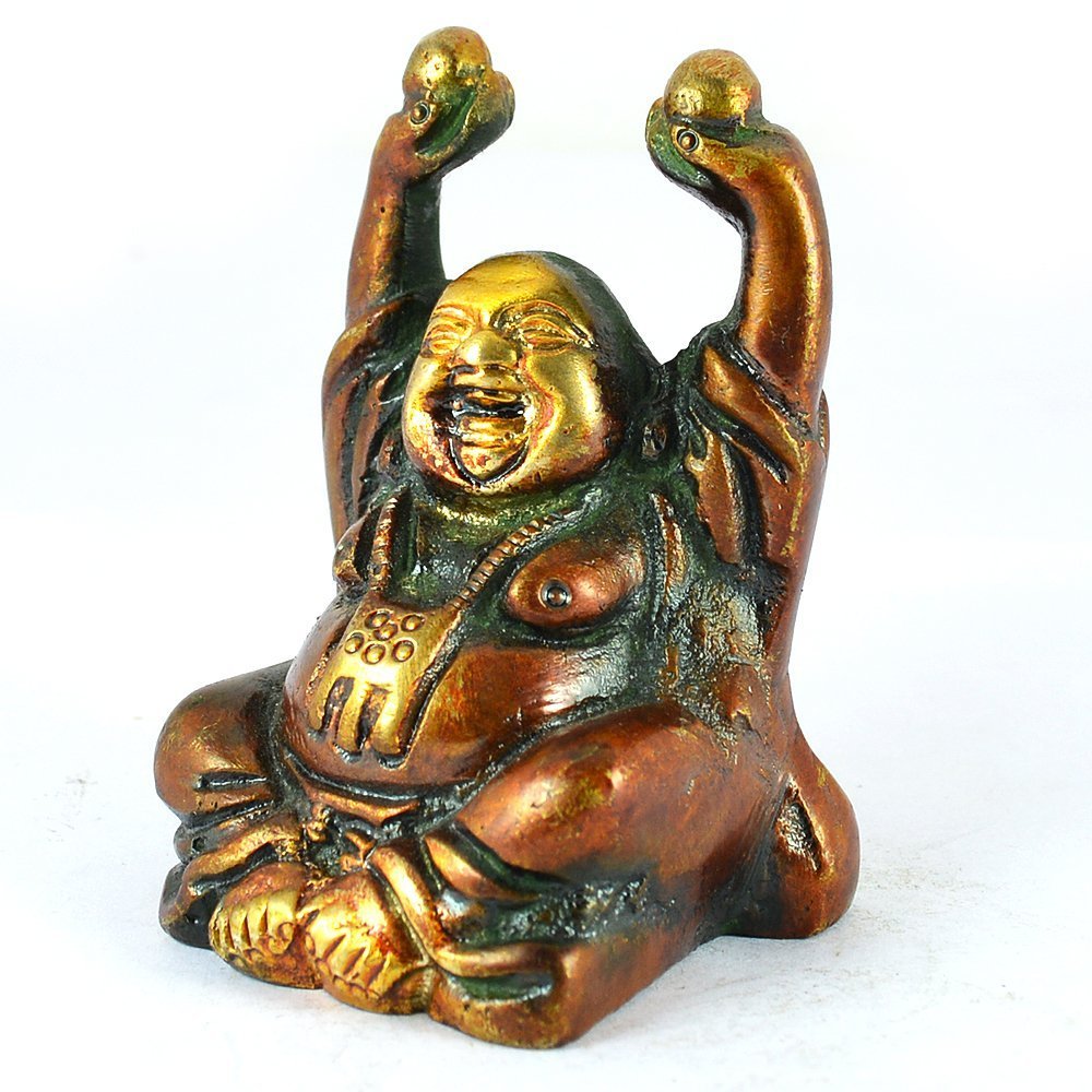 Purpledip Vintage Laughing Buddha Statue in Solid Brass Metal: Harbinger of Wisdom and Wealth - Image 2