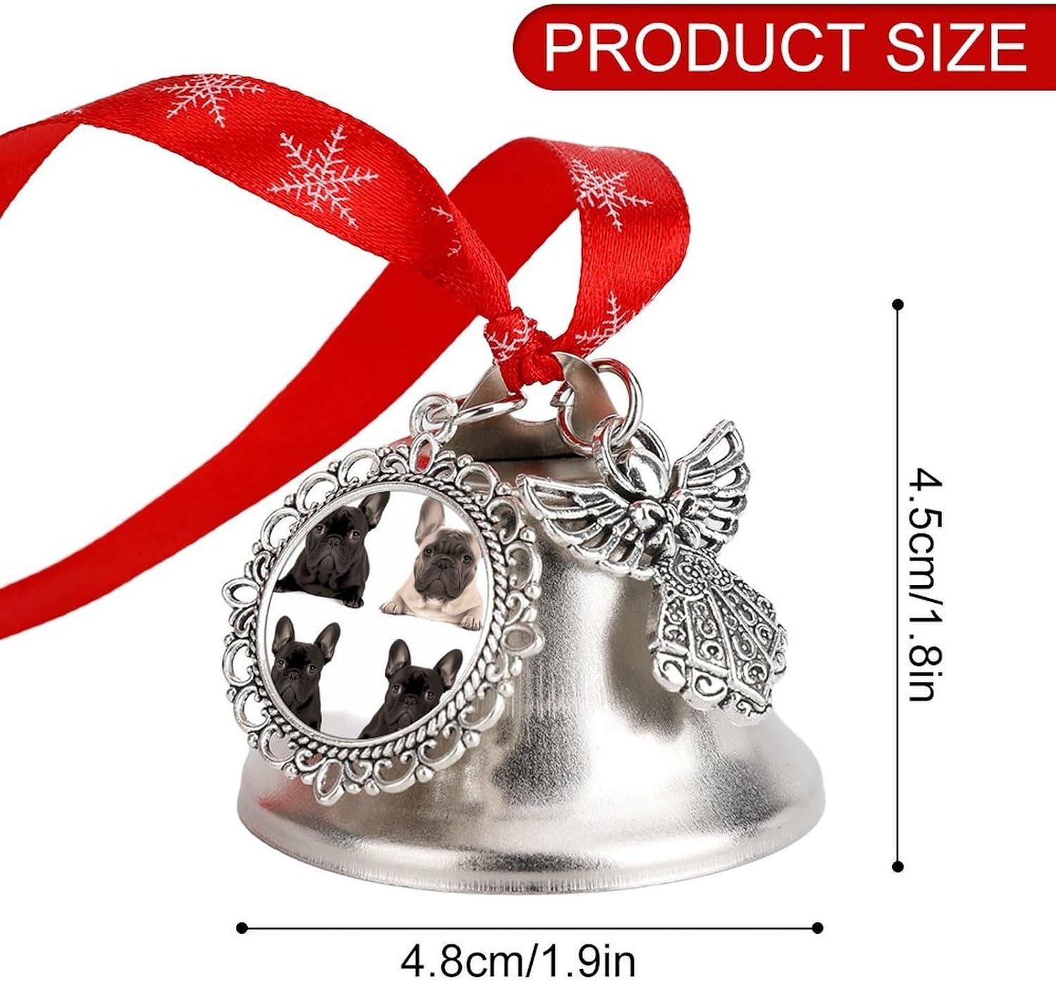 French Bulldog Bell Ornament Red Ribbon for Christmas Tree Holiday Decoration Personality Believe Bell Ornaments Sleigh Bells for Winter New Year Party Supplies