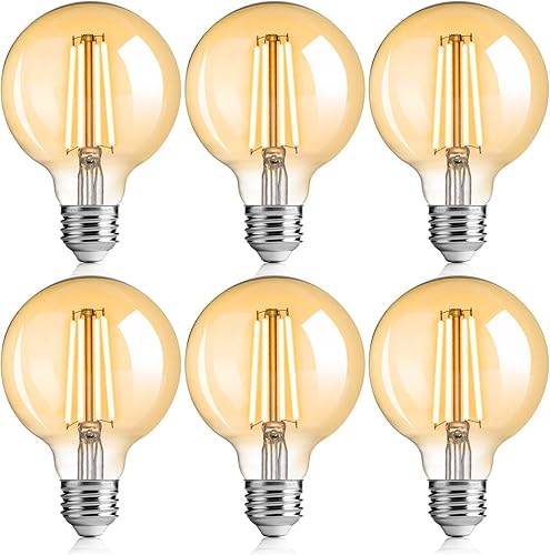 Miniatura 19 de FLSNT Paquete de 4 bombillas LED G25 Edison para dormitorio y sala de estar, 2200 K blanco cálido, regulable CRI90+, equivalente a 40 W, 400 LM,