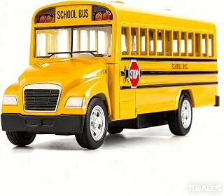BDTCTK Diecast Yellow School Bus Toy Cars for Kids - 5 Inch Pull Back Car with Opening Doors and Rubber Tires