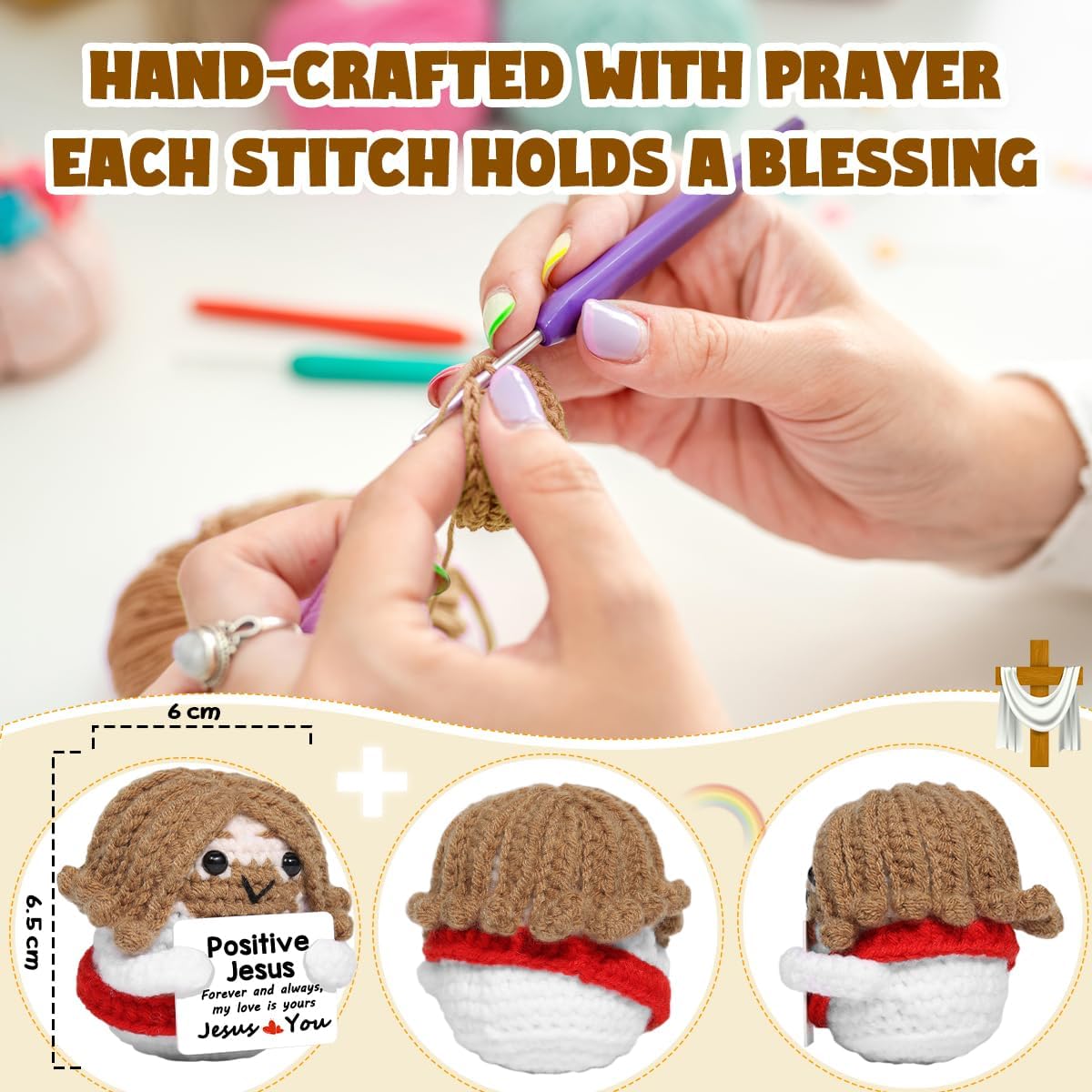 AICase Easter Basket Stuffers Decor Jesus Christian Gifts For Women Positive Crochet little Jesus Figures Emotional Support Nuggets Bible Catholic Religious Spiritual Faith God Baptism Gifts