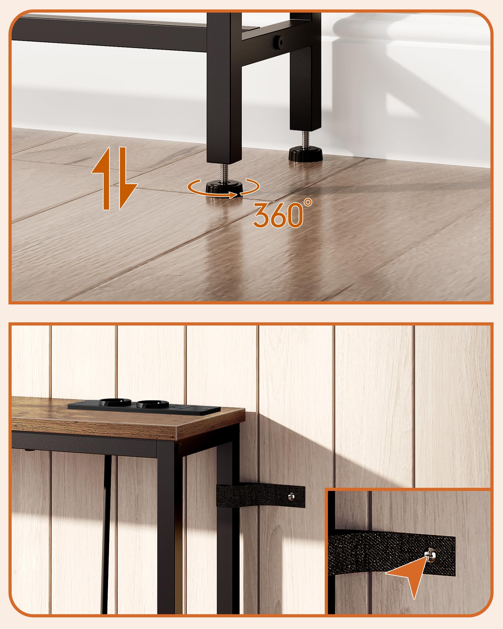 CHOEZON 200 cm stolik konsolowy, stół do przedpokoju ze stacją ładującą, wąski stolik z 2 gniazdami wtykowymi i 2 gniazdami USB, stolik pomocniczy, do salonu, przedpokoju, rustykalny brązowy i czarny