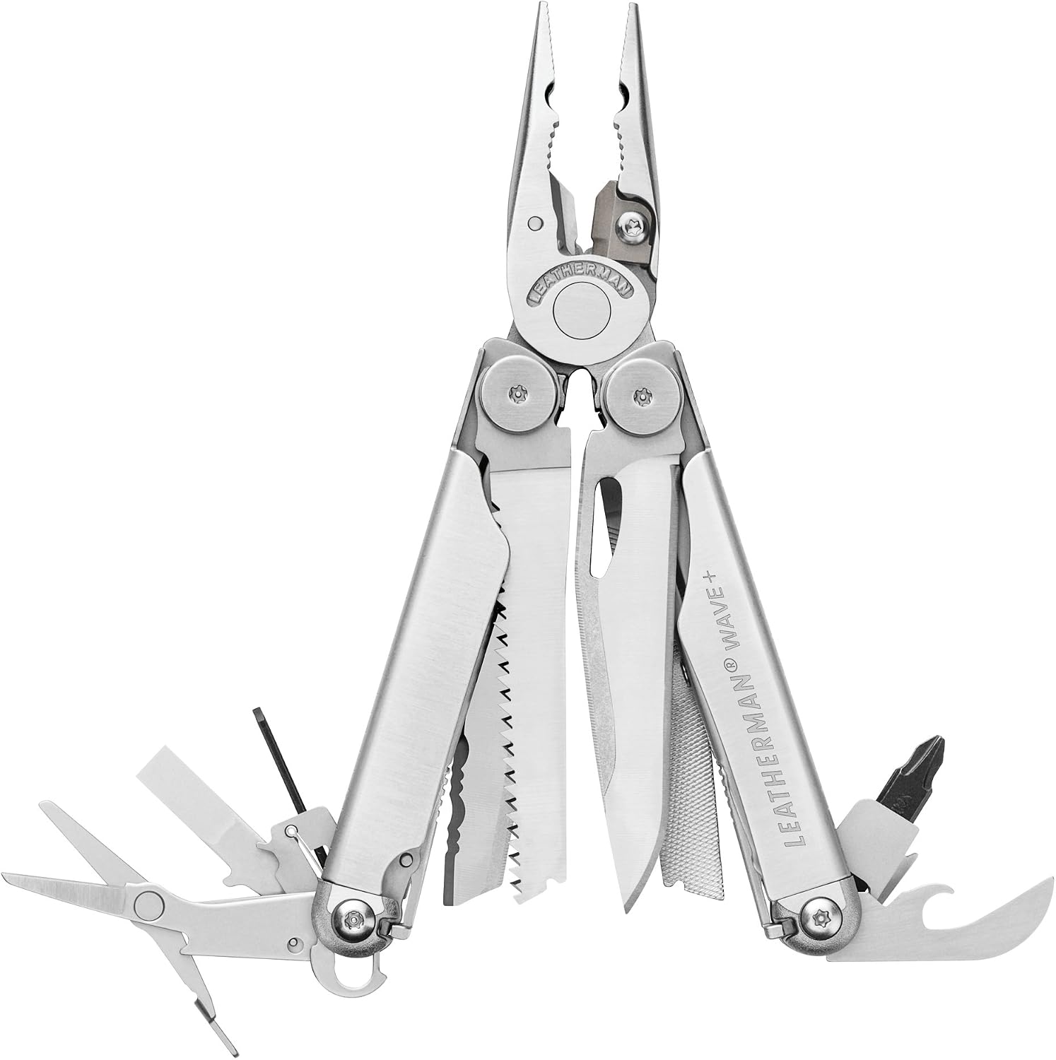 LEATHERMAN, Wave Plus with Cap Crimper Multitool with Premium Replaceable Wire Cutters and Spring-Action Scissors, Built in the USA, Stainless Steel