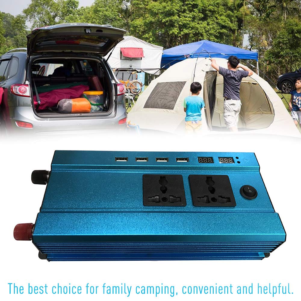 Inverter di potenza sinusoidale modificato da 2000 W da 12 V a AC 220 V convertitore con quattro interfacce USB Ventola di raffreddamento a basso rumore Clip a coccodrillo per uso su strada