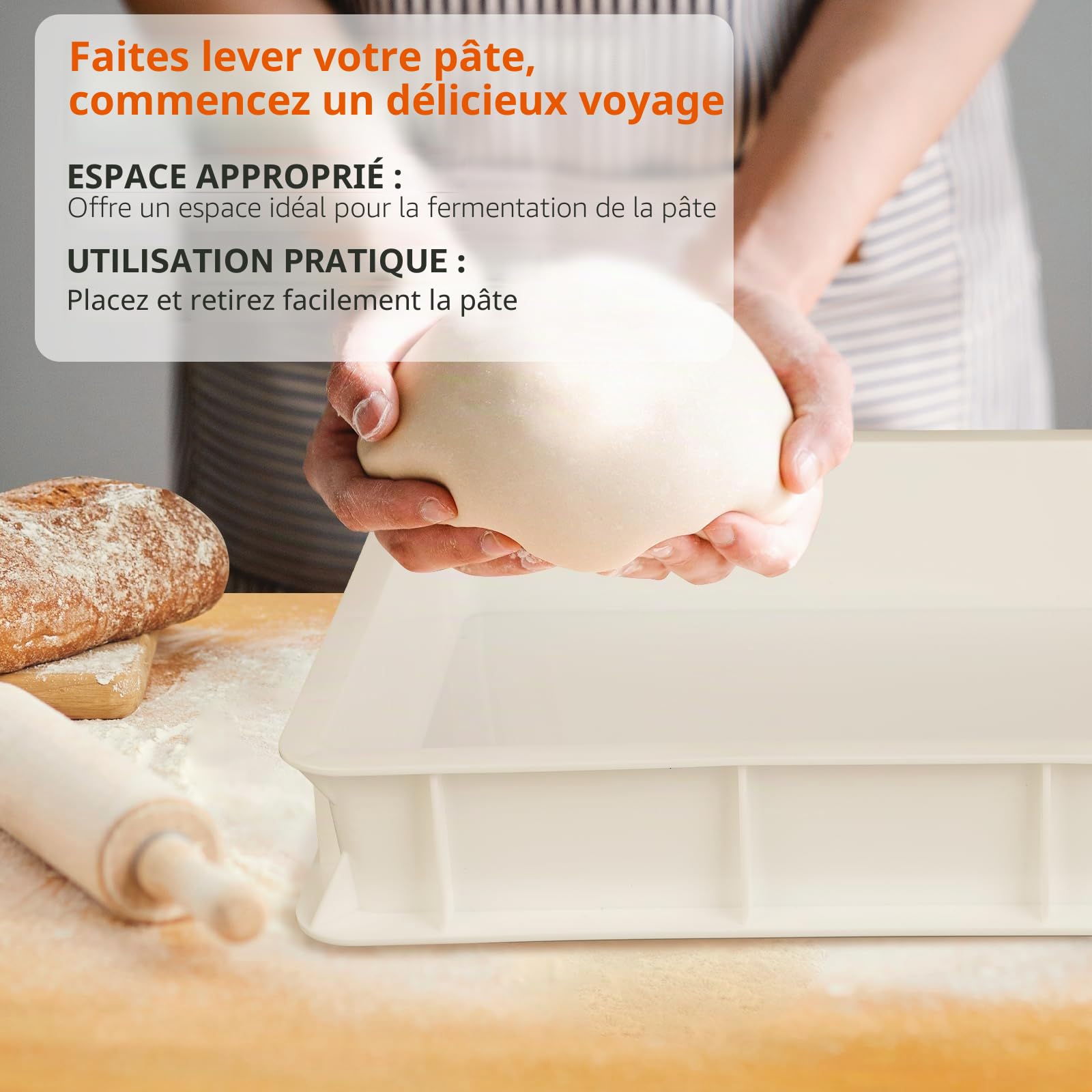 Pizzaballenbox – Boîte à Pizza Plastique – Bac à Pâton Pizza sans couvercle pour Fermentation et Stockage de la Pâte (40×30×10 cm)