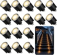 Sunmerit 16-Pack IP68 Waterproof LED Recessed Deck Lights Kit, 12V Low Voltage Warm White 0.6W for Stairs, Steps, Yard & Garden