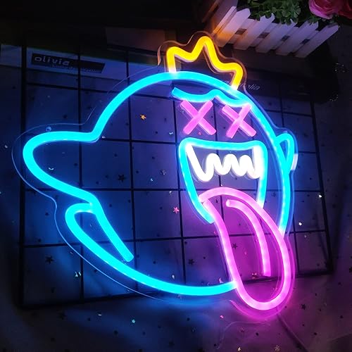 Miniatura 2 de King Boo - Letrero de neón con luz LED de fantasma con interruptor regulable, letrero de neón para juegos para niños, sala de juegos, cueva de