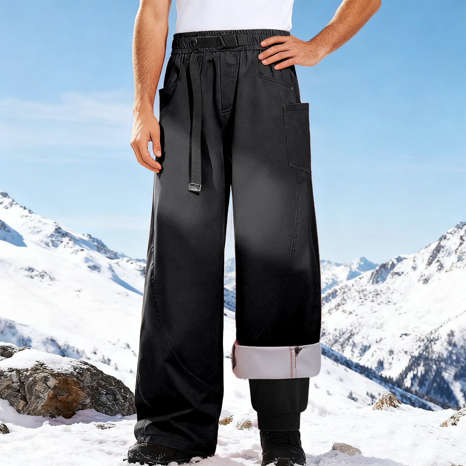 Pantaloni da sci da uomo, ispessito, in pile, foderati, caldi, pantaloni cargo dritti da neve, pantaloni da snowboard, oversize, antivento, impermeabili, da trekking