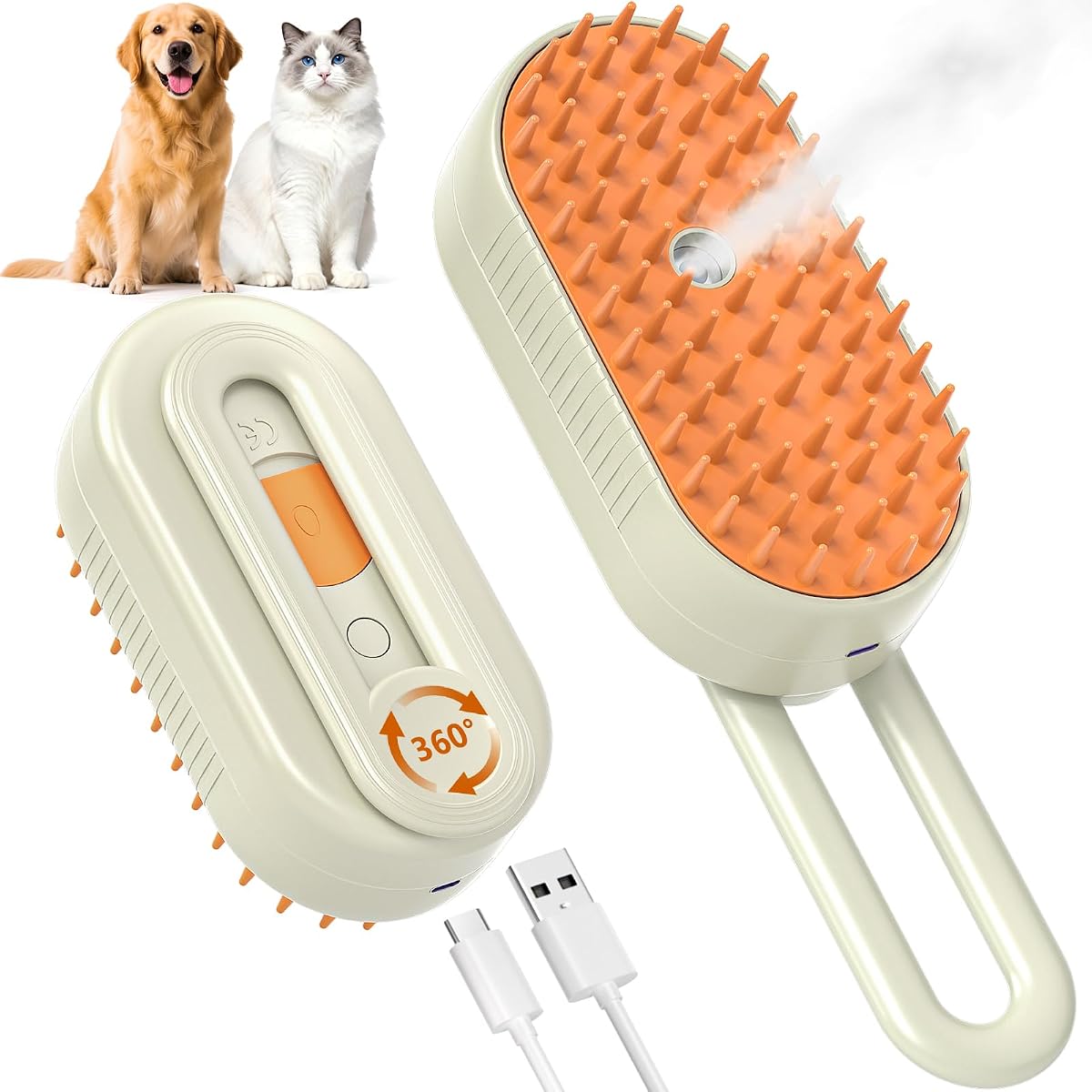 Cat Steam Brush for Shedding, Pet Steamy Brush for Cats, 4 in 1 Hair Removal Comb with Foldable Handle, Spray Brushs for Cats, Deshedding Tool for Long & Short Haired Pets