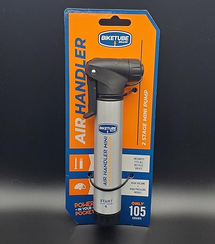 Miniatura 6 de Brand - Mini bomba de bicicleta Air Handler  Diseño de dos etapas con barril de aluminio  Se adapta a válvulas Presta y Schrader  Alto volumen y