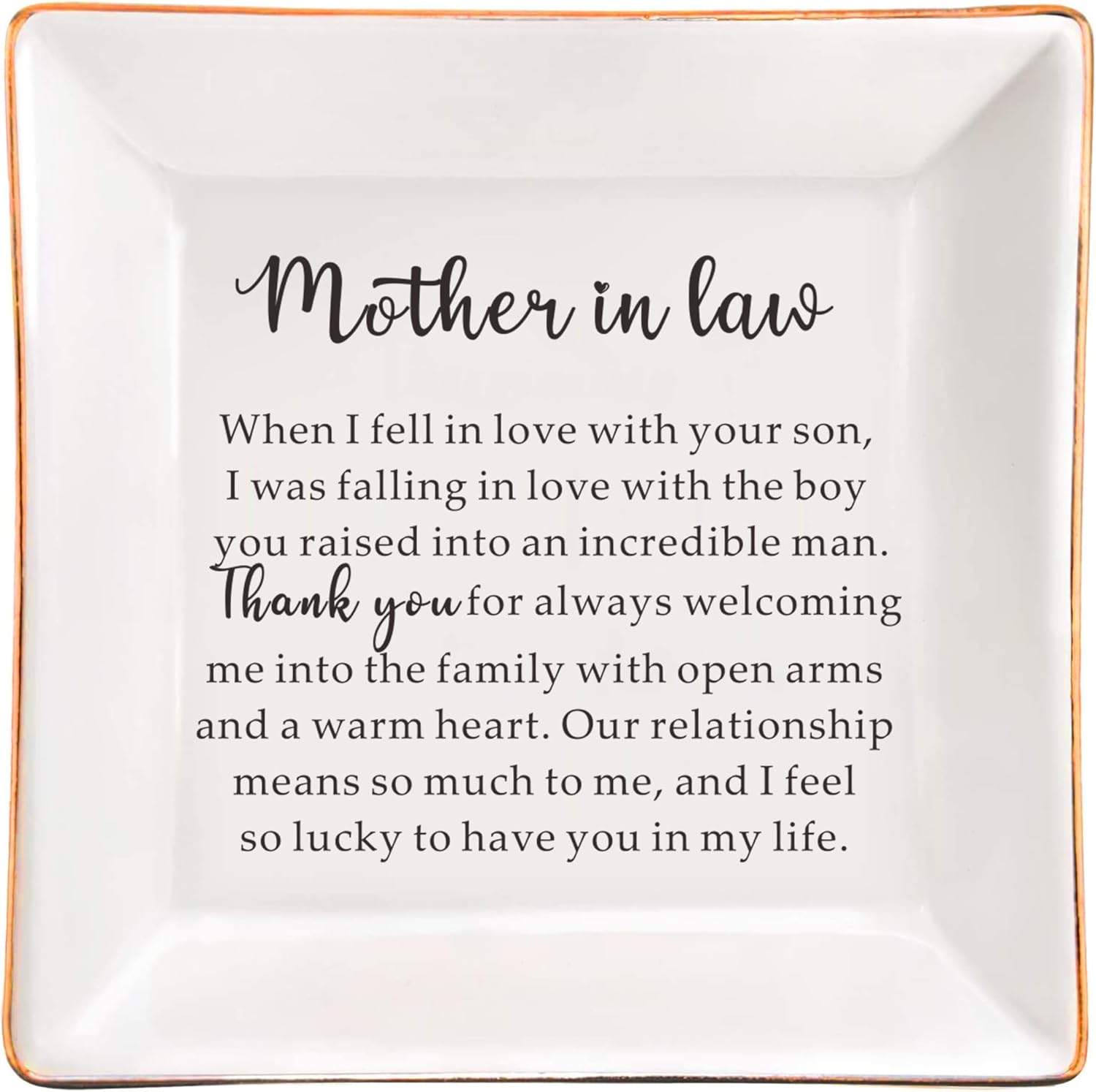 SUNBMO Mother In Law Ceramic Jewelry Dish, Mother's Day Thanksgiving Day Mother In Law Gifts From Daughter, white