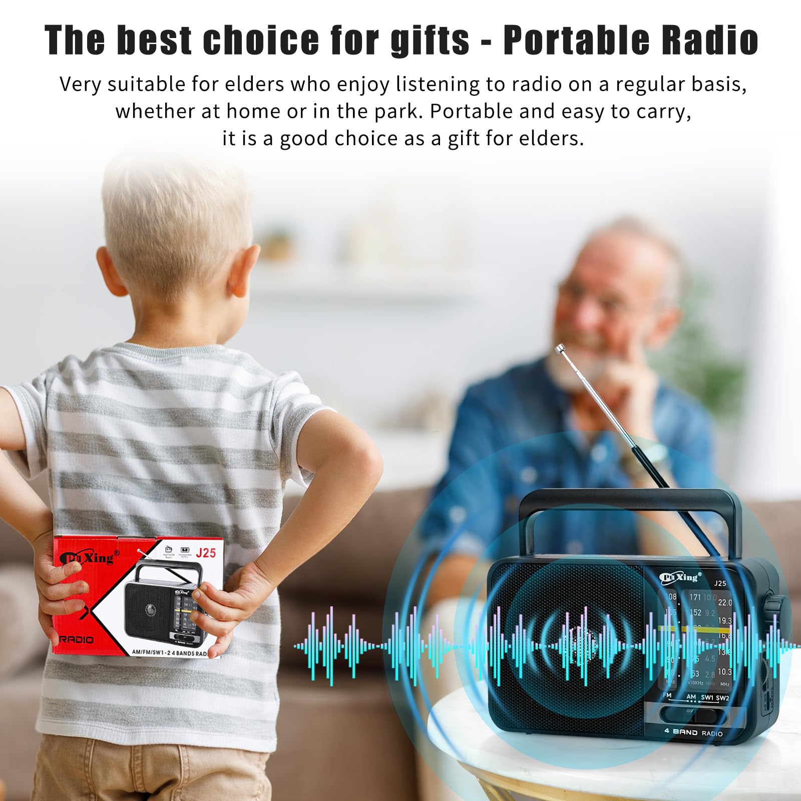 Przenośne radio FM AM, radio sieciowe i akumulatorowe do domu lub na zewnątrz, mała kieszeń z doskonałym odbiorem, dla osób starszych, łatwe w użyciu, czarne