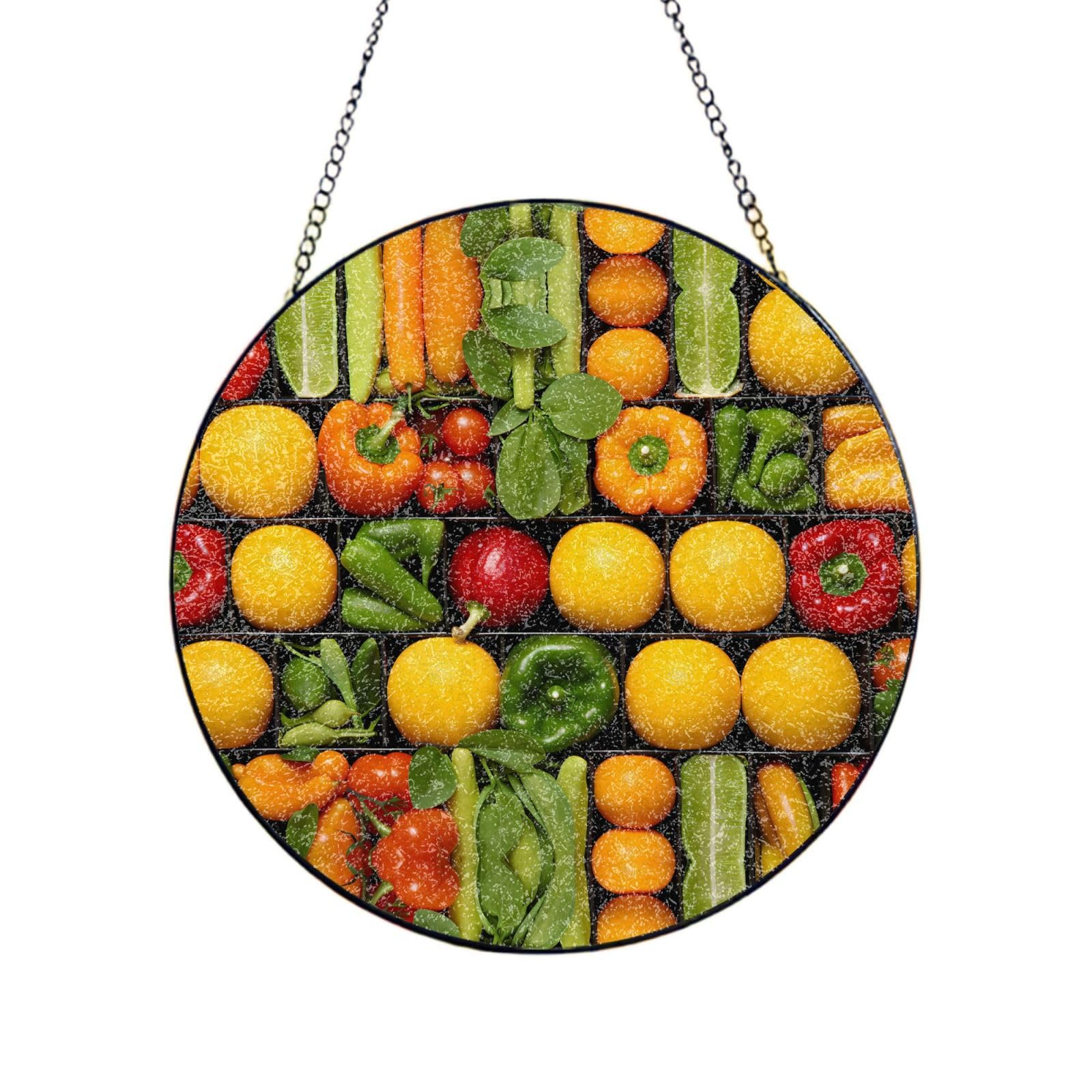 Phayah Neat Vegetables Print Glass Window Hanging Sun Catchers Suncatcher Decor For Birthday For Home Garden Porch 10in（25cm）