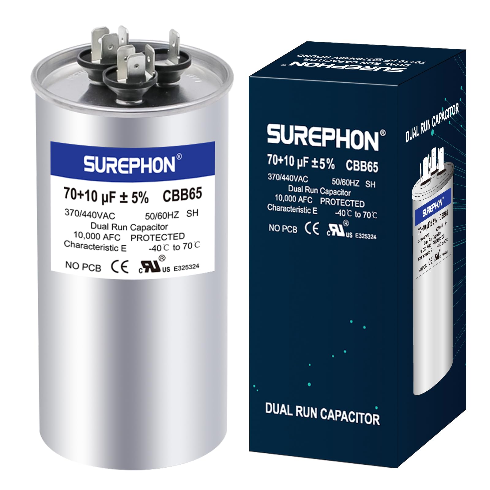 70+10 uF 70/10 MFD ±5% 370V/440VAC Dual Run Start Capacitor CBB65B Works for AC Unit Fan Motor Start or Heat Pump or Condenser Straight Cool