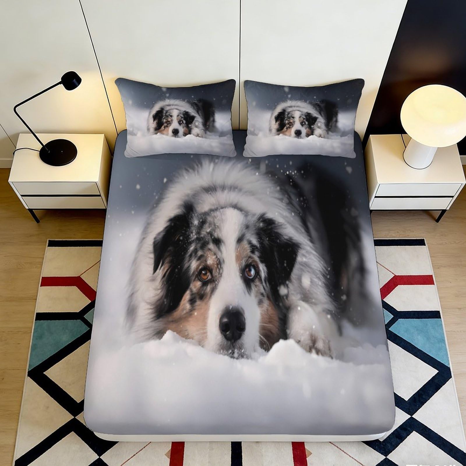 3D Printed Australian Shepherd Fitted Sheet Microfiber Soft Breathable Winter Dog Mattress Cover Bedroom Decor 90x200x25cm