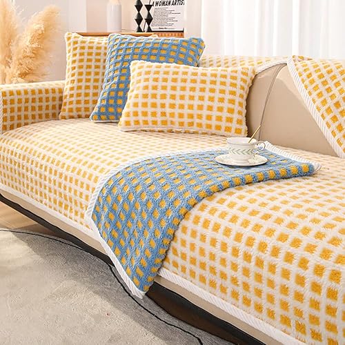 Miniatura 7 de vctops Fundas para sofá de vellón sherpa, con patrón de cuadros bohemios, antideslizante, funda de sofá modular suave y mullida, protector de