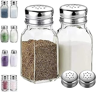 Salt and Pepper Shakers Set,DWTS DANWEITESI Salt Shaker w Stainless Lid-Glass Spice Jars,Clear to Know When to Fill,Farmhouse Salt Pepper Shakers Cute Kitchen Decoration