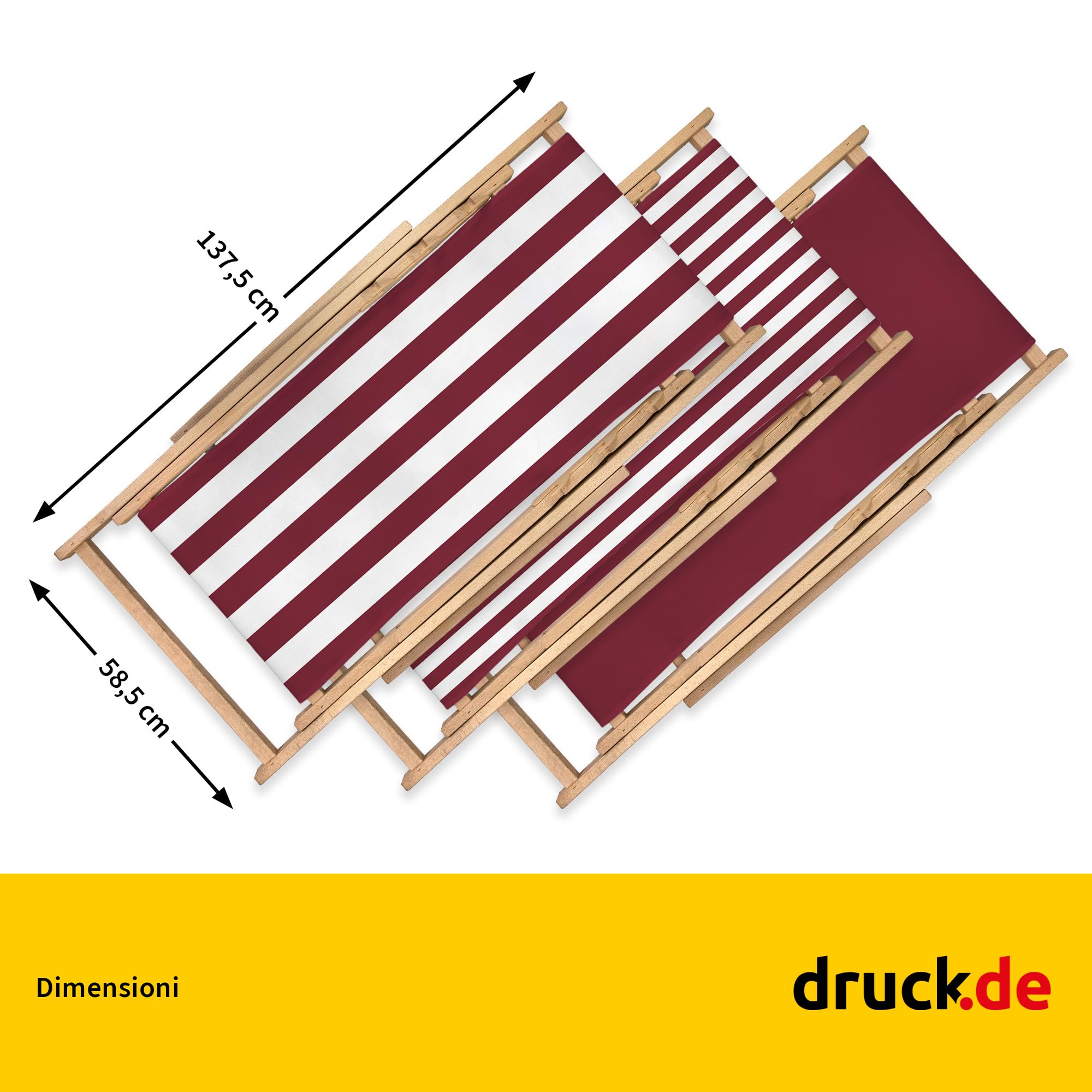 druck.de Sedia a sdraio - a strisce strette bordeaux - pieghevole - in legno di faggio - resistente fino a 95kg - schienale regolabile in 3 posizioni - sdraio da spiaggia