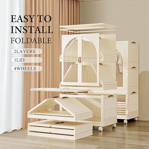 Miniatura 3 de EHAMILY Armario portátil para niños, armario plegable de plástico para ropa de bebé, armario para dormitorio, cuarto de bebé, armario de instalación