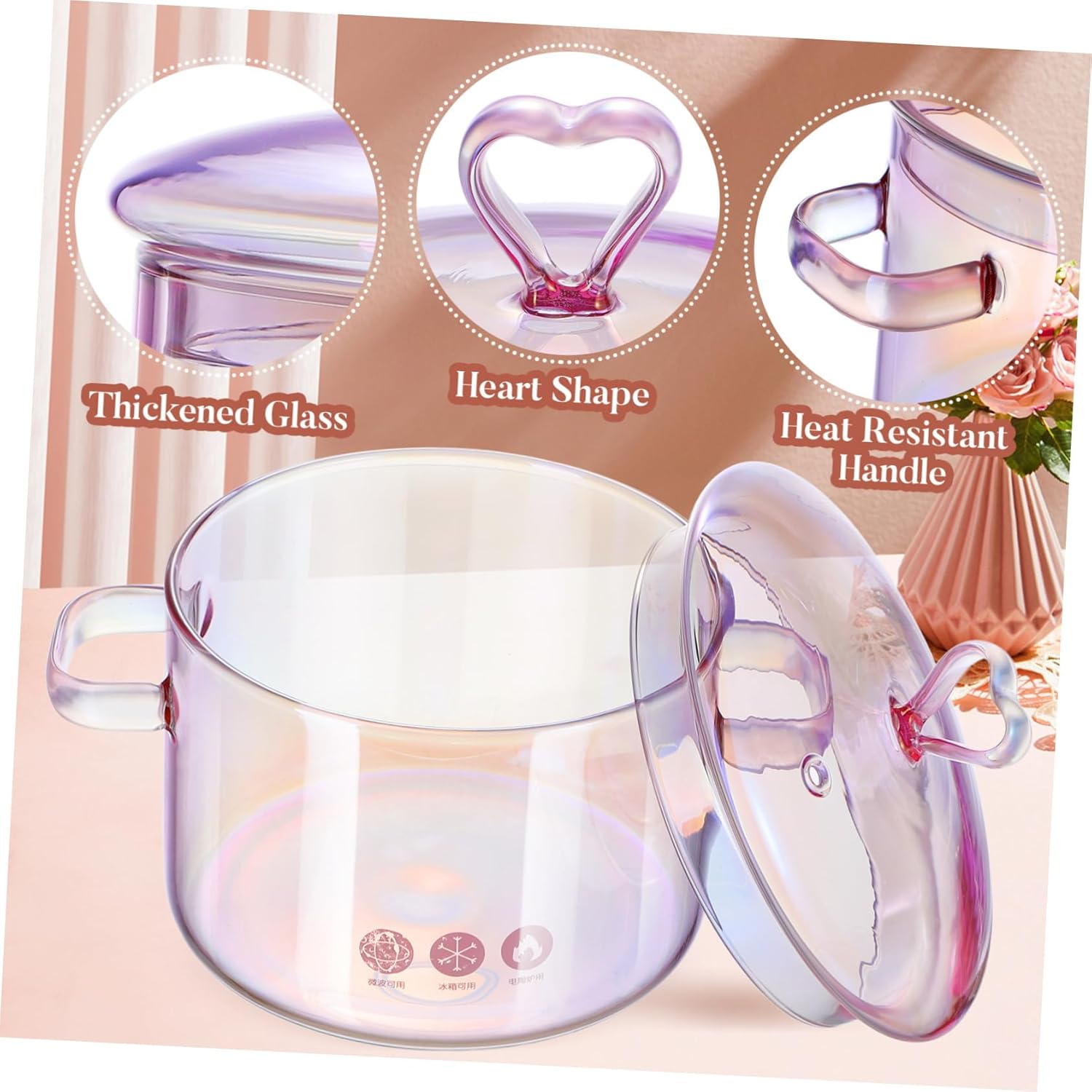 DOITOOL 1.5L/51oz Pots for Cooking on Stove,Heat Resistant Simmer Pot,Kitchen Saucepan Soup with Lid,Handmade Glass Cookware,Clear for Cooking Pasta,Soup,Milk,Baby Food