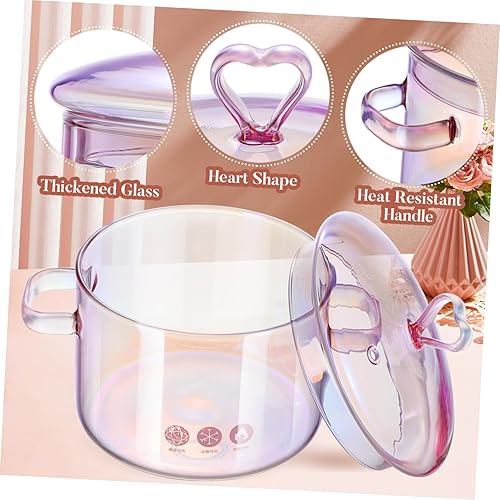 Miniatura 3 de Olla de vidrio para café con tapa, olla pequeña rosa de 50.7 fl oz para estufa popurrí con dos asas, ollas para cocinar en la estufa para pasta,