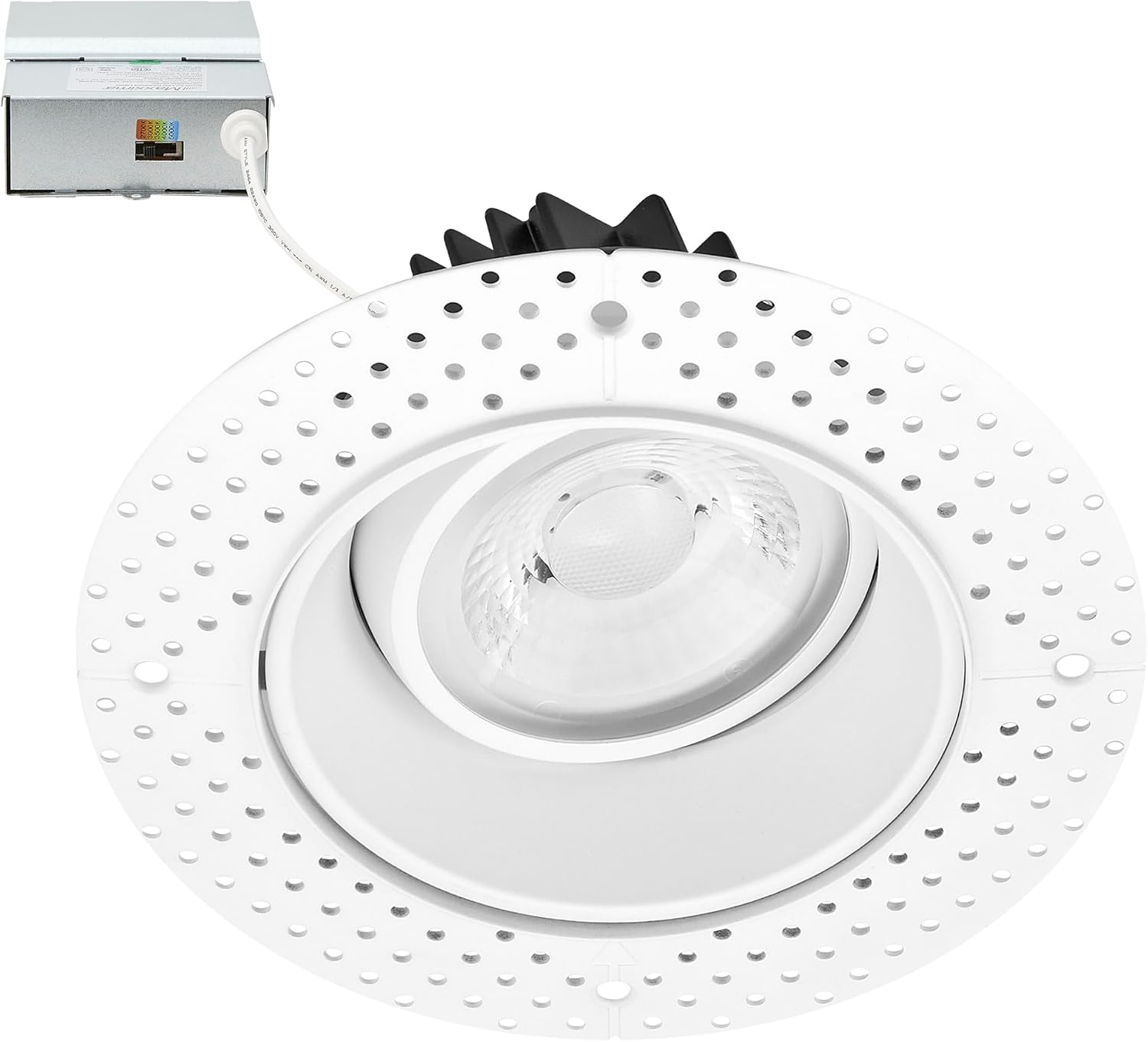 Maxxima 4 in. 5 CCT Adjustable Slim Trimless Recessed LED Eyeball Gimbal Downlight, 950 Lumens Color Selectable 2700K/3000K/3500K/4000K/5000K, 360° Rotation, Dimmable Canless, IC Rated, J-Box Included
