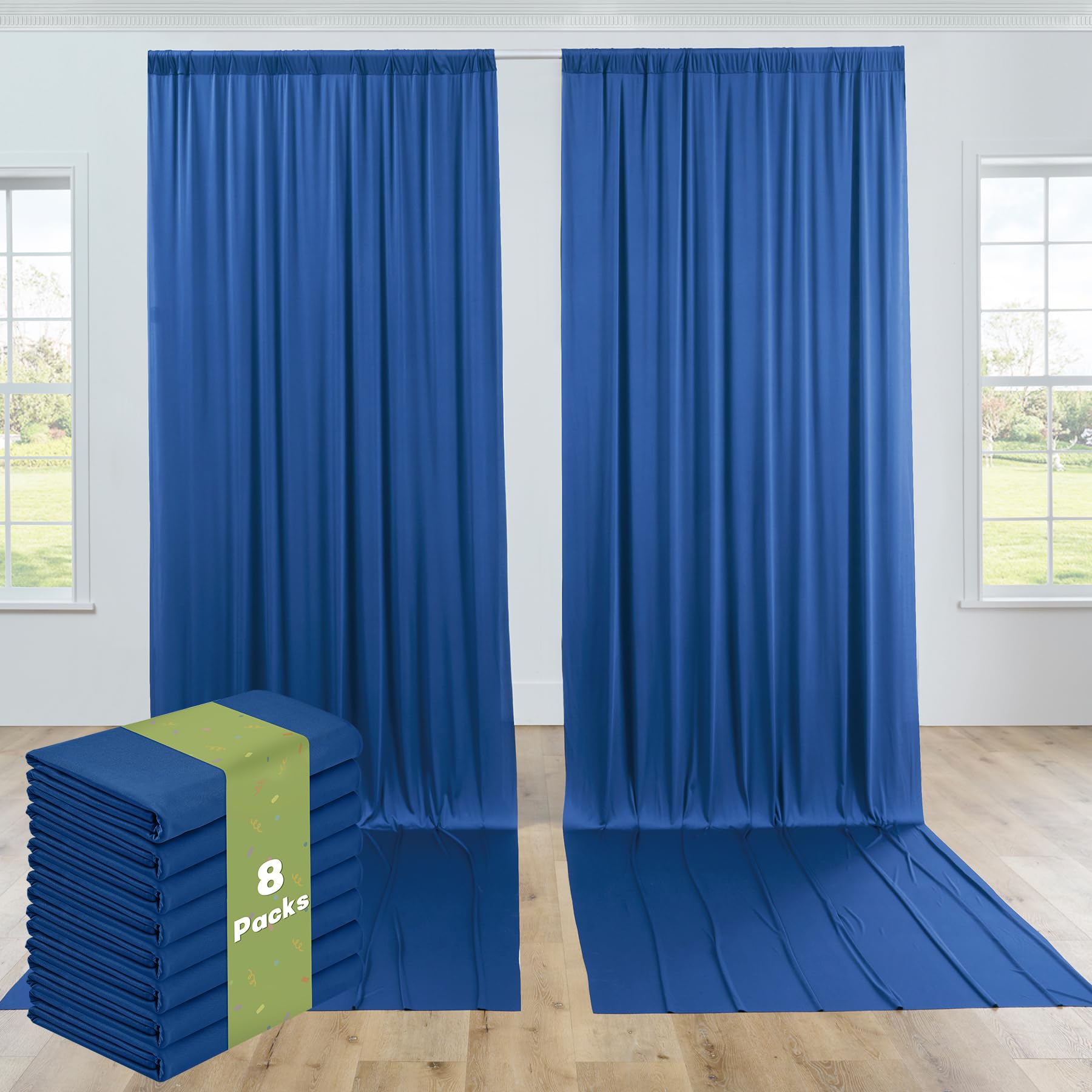 8 Panels 5x12ft Royal Blue Backdrop Curtains for Parties, Wrinkle Free Polyester Blue Photo Backdrop Drapes 12 ft Long Back Drop Cloth for Wedding