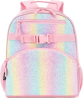 FlowFly Kids Backpack for Toddler Boys Girls, Simple Lightweight Bookbag for Daycare Kindergarten Elementary School Travel, Small Modern Bag (Medium 15', Glitter-Rainbow)