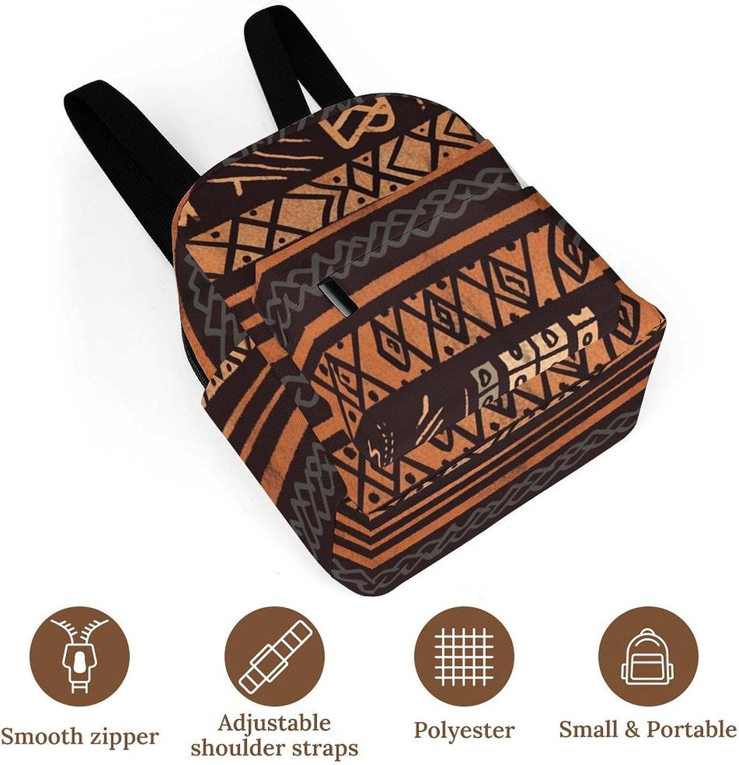 Waterproof Mini Backpack for Women - 10 Inch Oxford Lightweight Daypack Cute Bag Small Daypack African Mud Cloth Tribal Small Backpack Purse for Travel Work Weekender