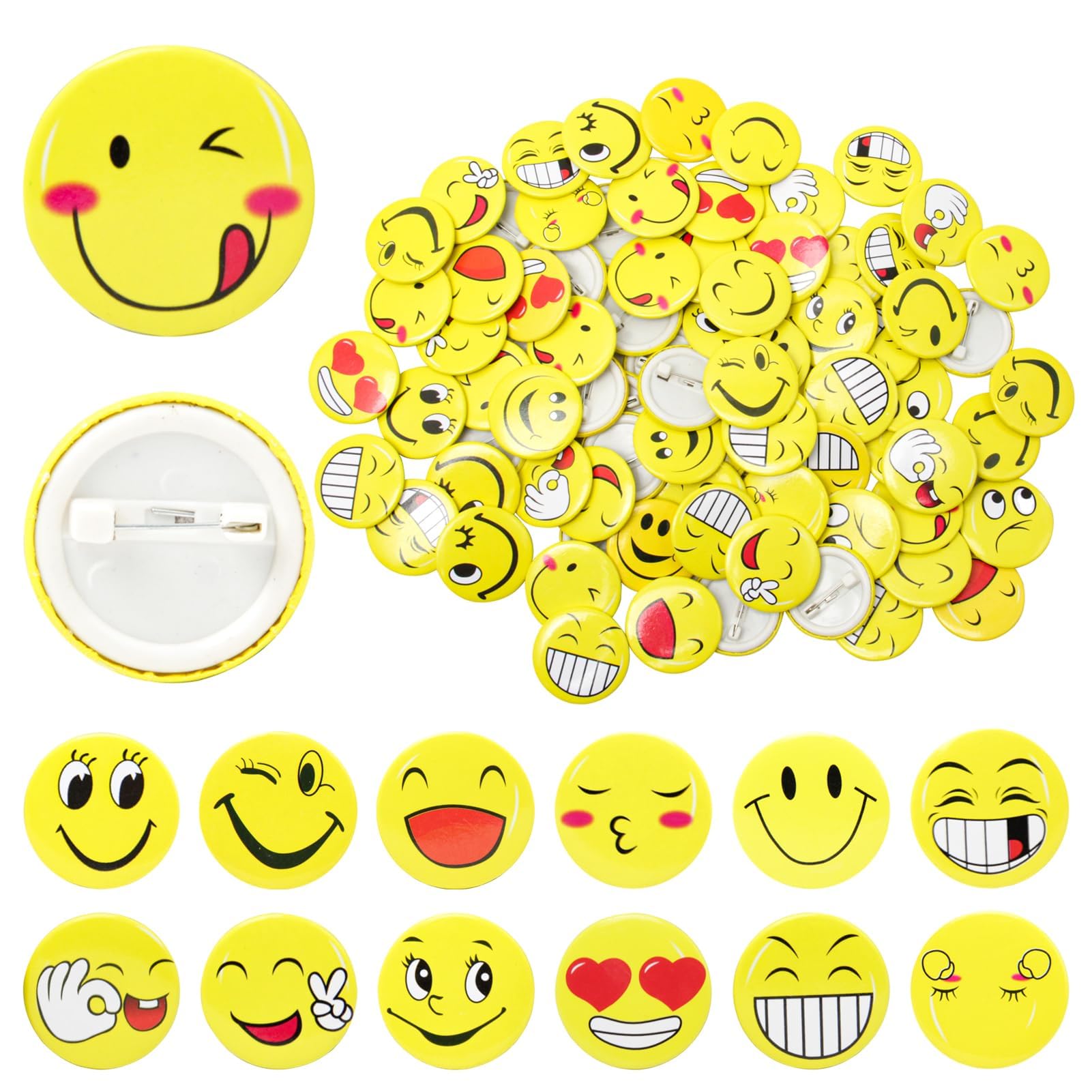 Emoji/Smiley Face Badges – 4cm size | Fun Cartoon Pinback Buttons for Kids, DIY Crafts, Return Gifts, Party Favors, School Rewards, Decorations & Collectibles