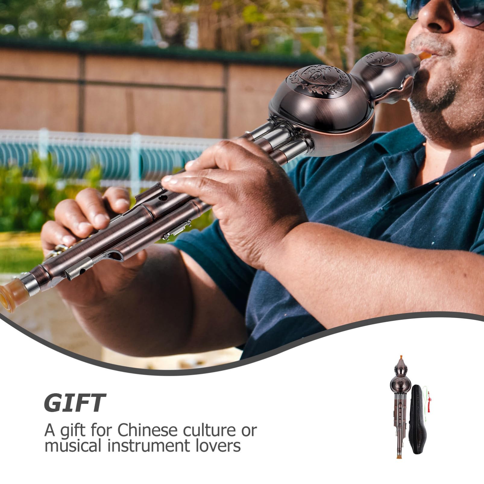 Flauta Pp Dorada de Cucurbitáceas China para Principiantes Nudo Chino, Instrumento Musical Tradicional para Practicar y Aprender Música Varios estilos